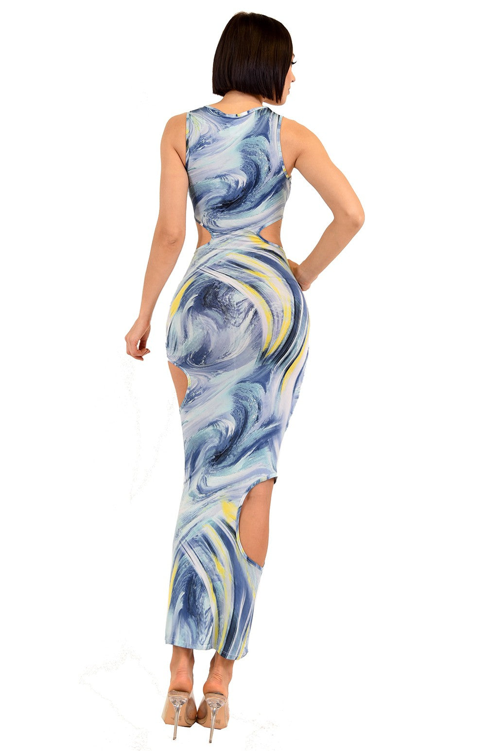 Work of Art Cutout Maxi Dress- Blue/combo