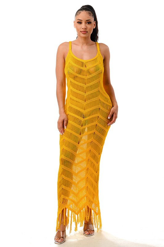 Take Me On The Beach Crochet Cover Up Dress- Yellow