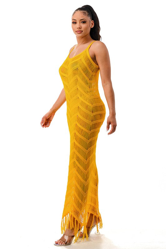 Take Me On The Beach Crochet Cover Up Dress- Yellow