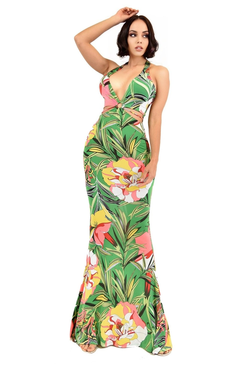 Leilani Tropical Maxi Dress- Green