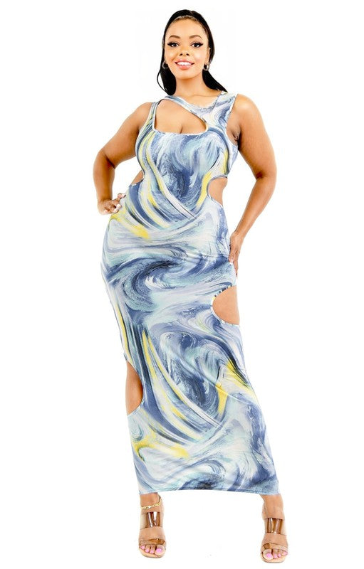 Work of Art Cutout Maxi Dress- Blue/combo