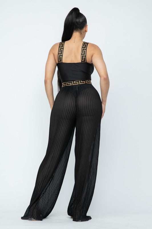 Temptation Mesh Pant Set- Black/Gold