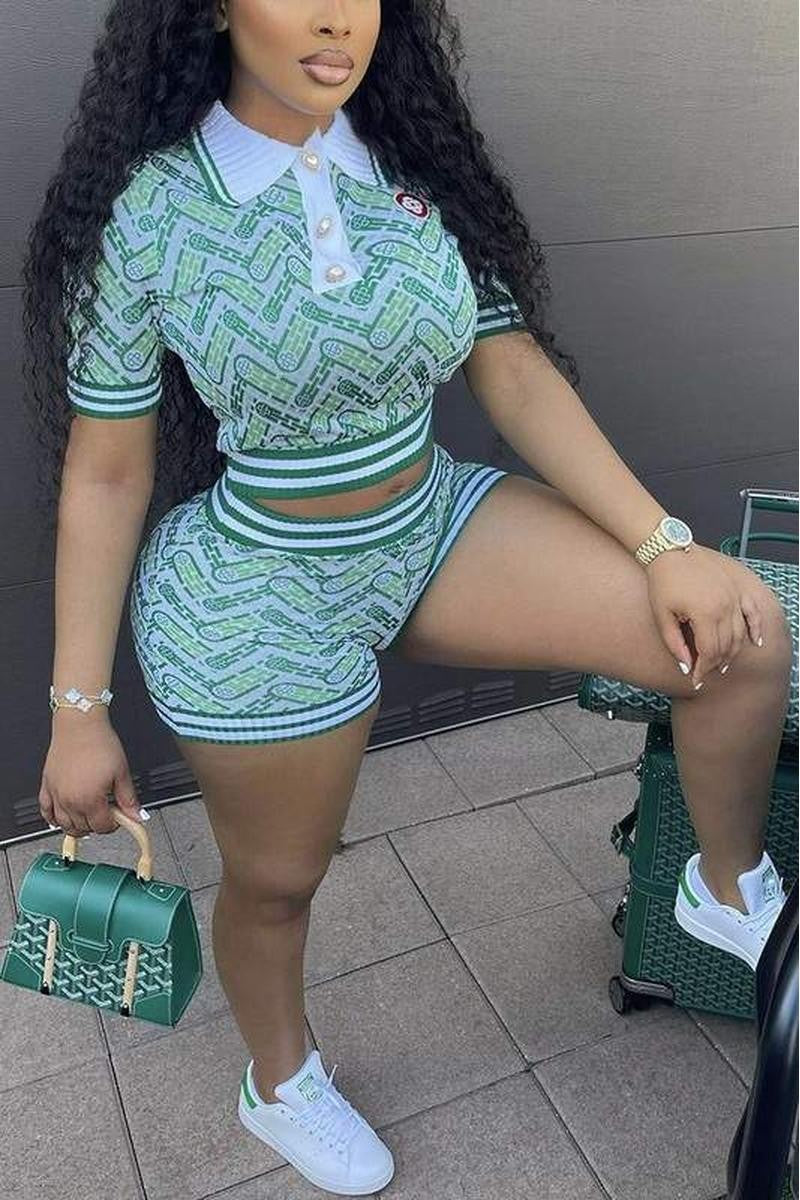 Weekend Vibes Printed Shorts Set- Green