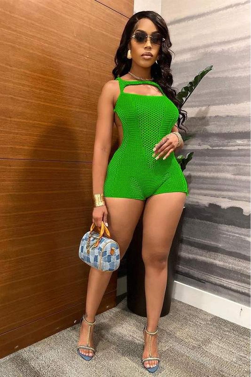 Show Up For Me Crochet Romper- Green