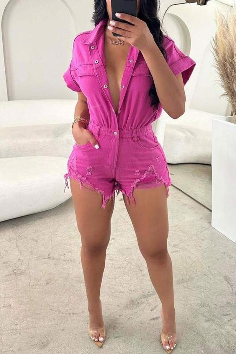 Talk To Me Denim Romper- Pink