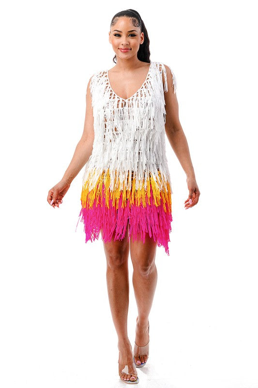 A Kiss from Summer Fringe Dress- Multi Color