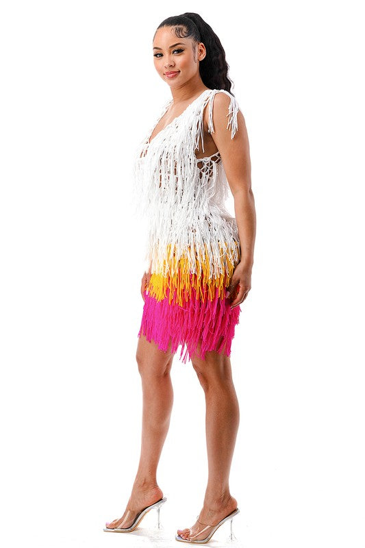 A Kiss from Summer Fringe Dress- Multi Color