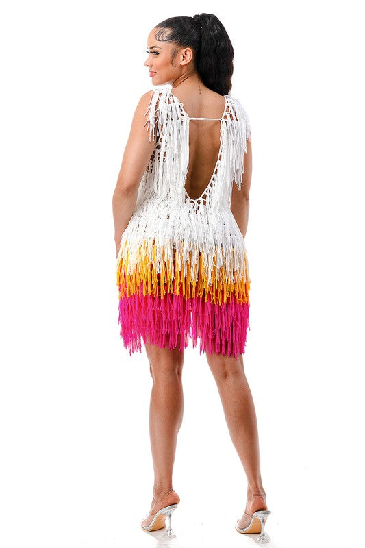 A Kiss from Summer Fringe Dress- Multi Color