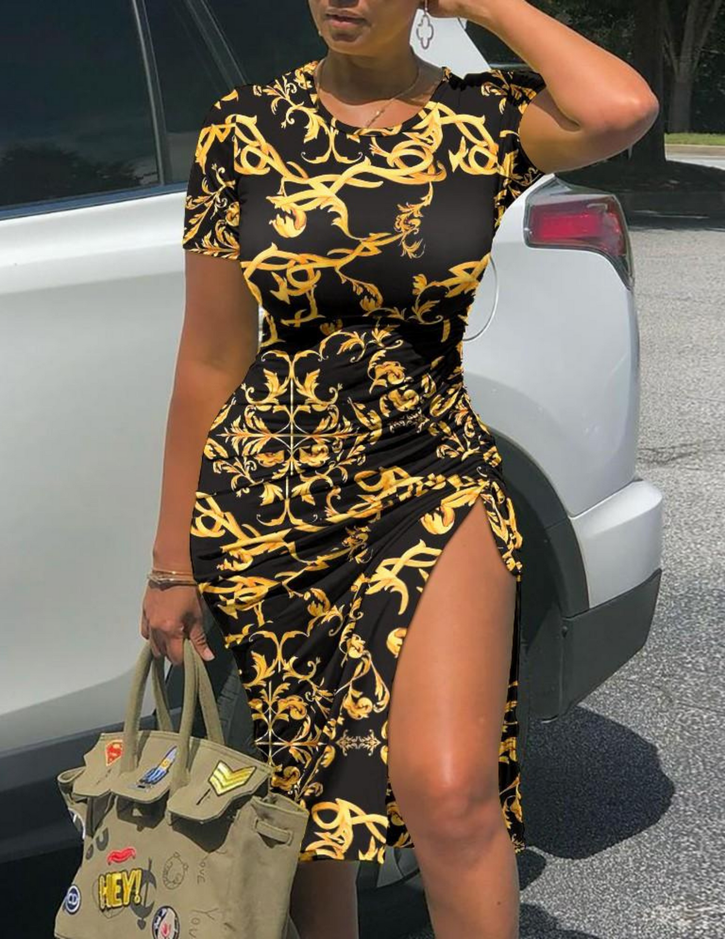 Black & Yellow High Split Dress