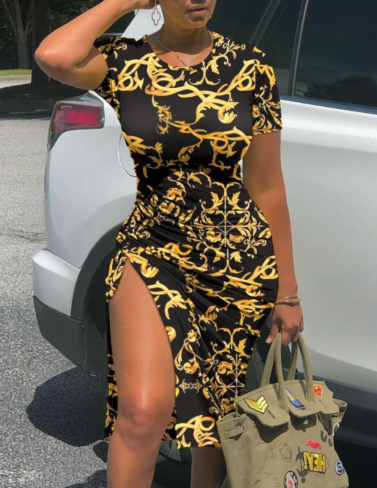 Black & Yellow High Split Dress