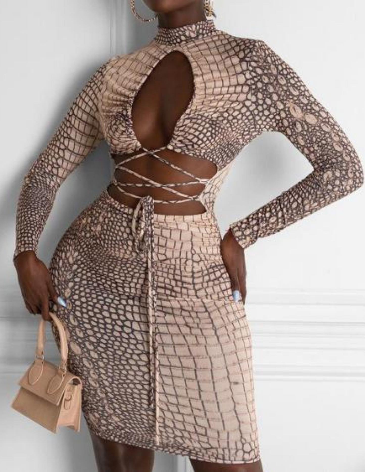 Dangerously Fierce Midi Dress- Taupe/combo