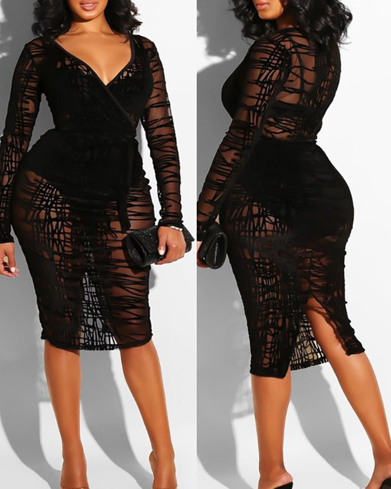 Never Too Much Mesh Mini Dress- Black