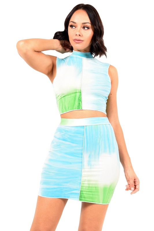 A Splash of Me Skirt Set- Blue/Green