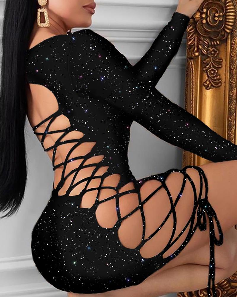 Black Glitter Tied Up Dress